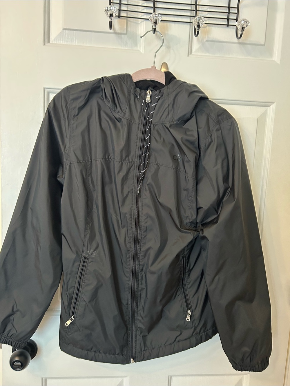 Calvin Klein Black Hooded Windbreaker Jacket- size small